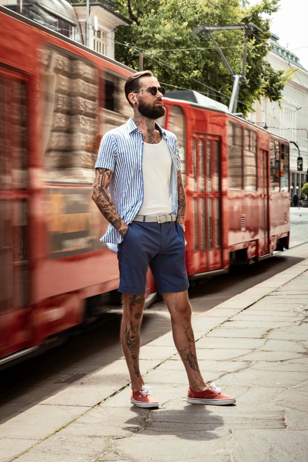 Bílo-modrá proužkovaná strečová Extra Slim Fit košile s krátkým rukávem
