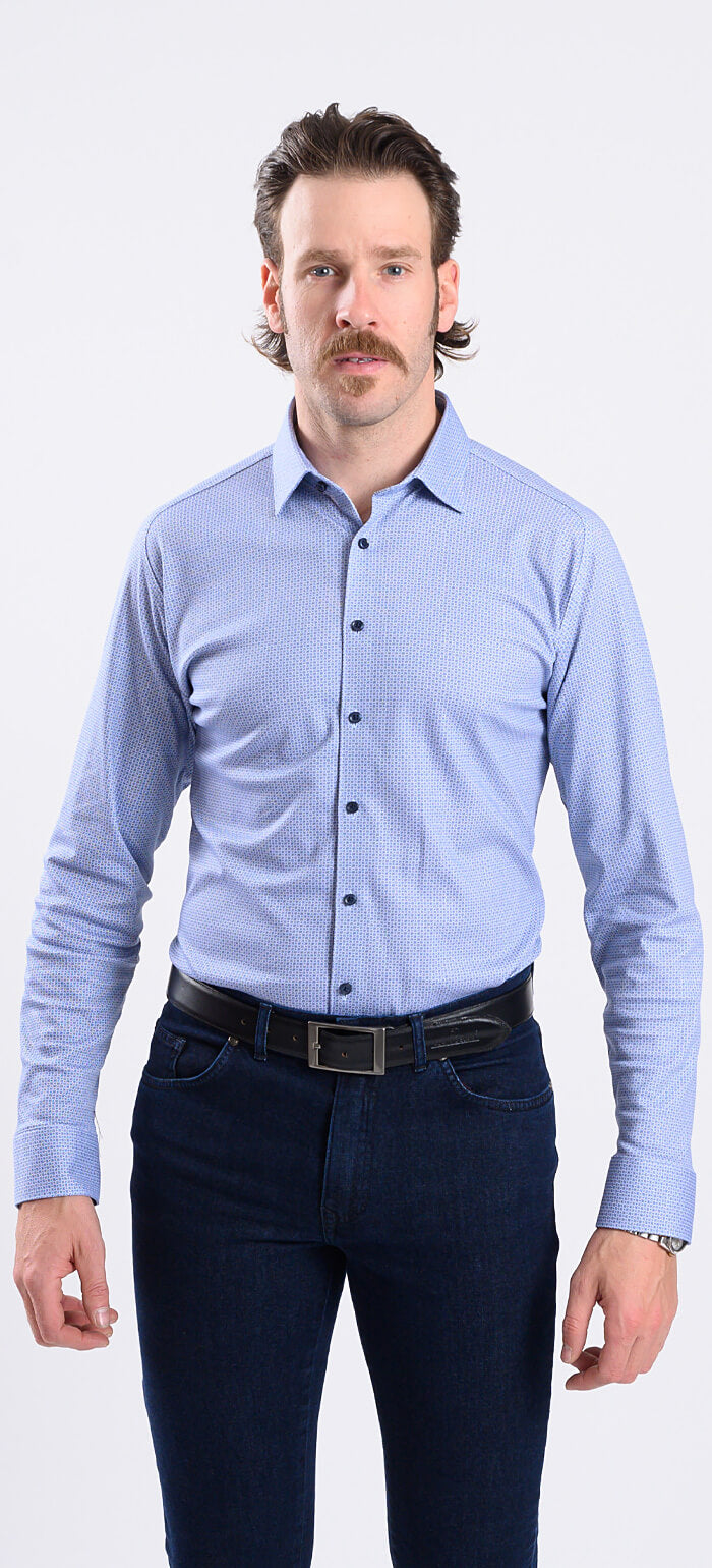 Bílo-modrá vzorovaná strečová Extra Slim Fit košile s nemačkavou úpravou