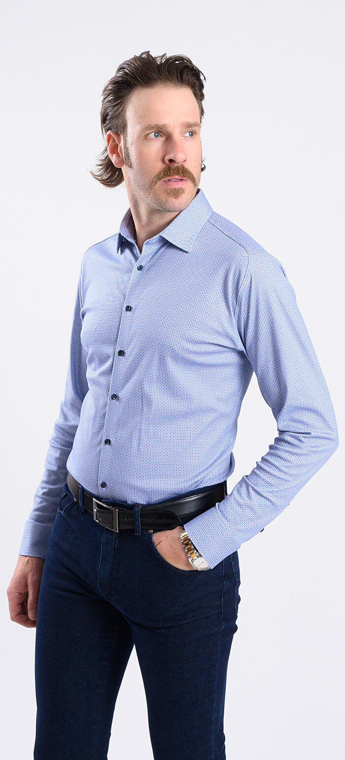 Bílo-modrá vzorovaná strečová Extra Slim Fit košile s nemačkavou úpravou