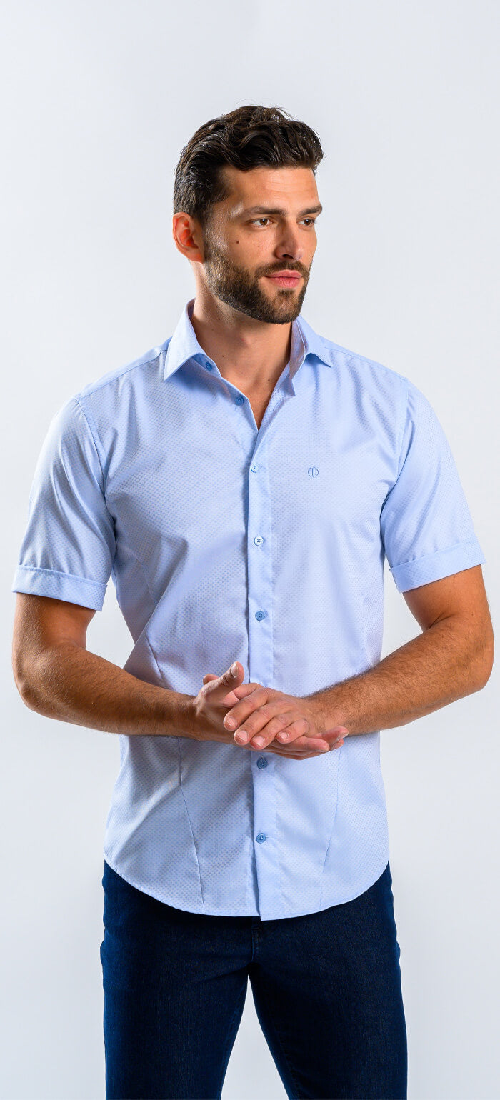 Bledě modrá Extra Slim Fit košile s krátkým rukávem a jemným vzorem