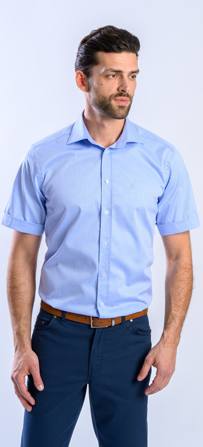 Bledě modrá Slim Fit košile s krátkým rukávem