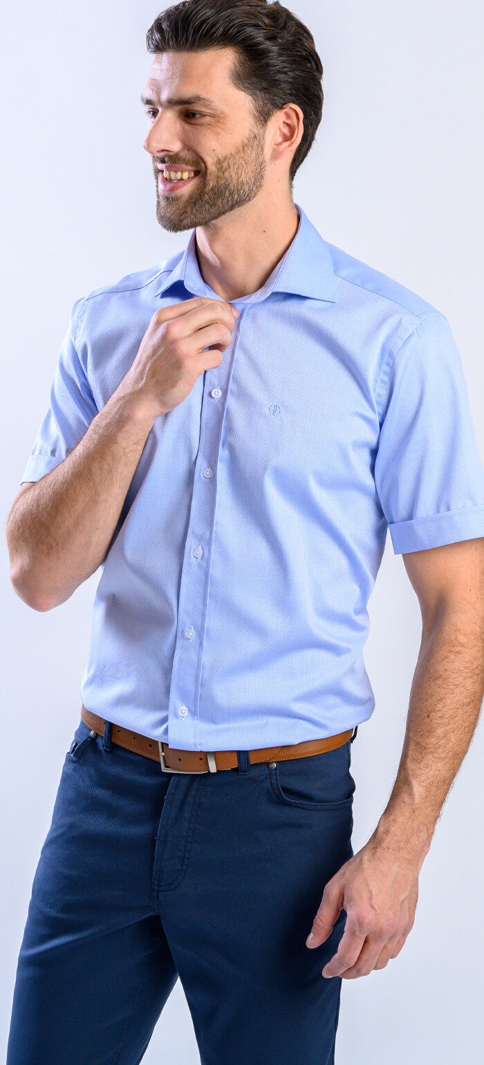 Bledě modrá Slim Fit košile s krátkým rukávem