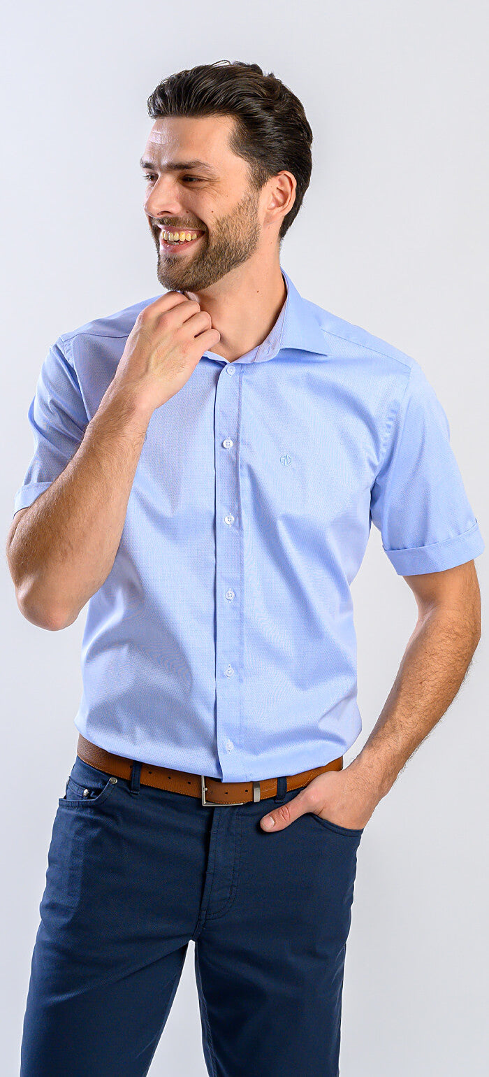 Bledě modrá Slim Fit košile s krátkým rukávem