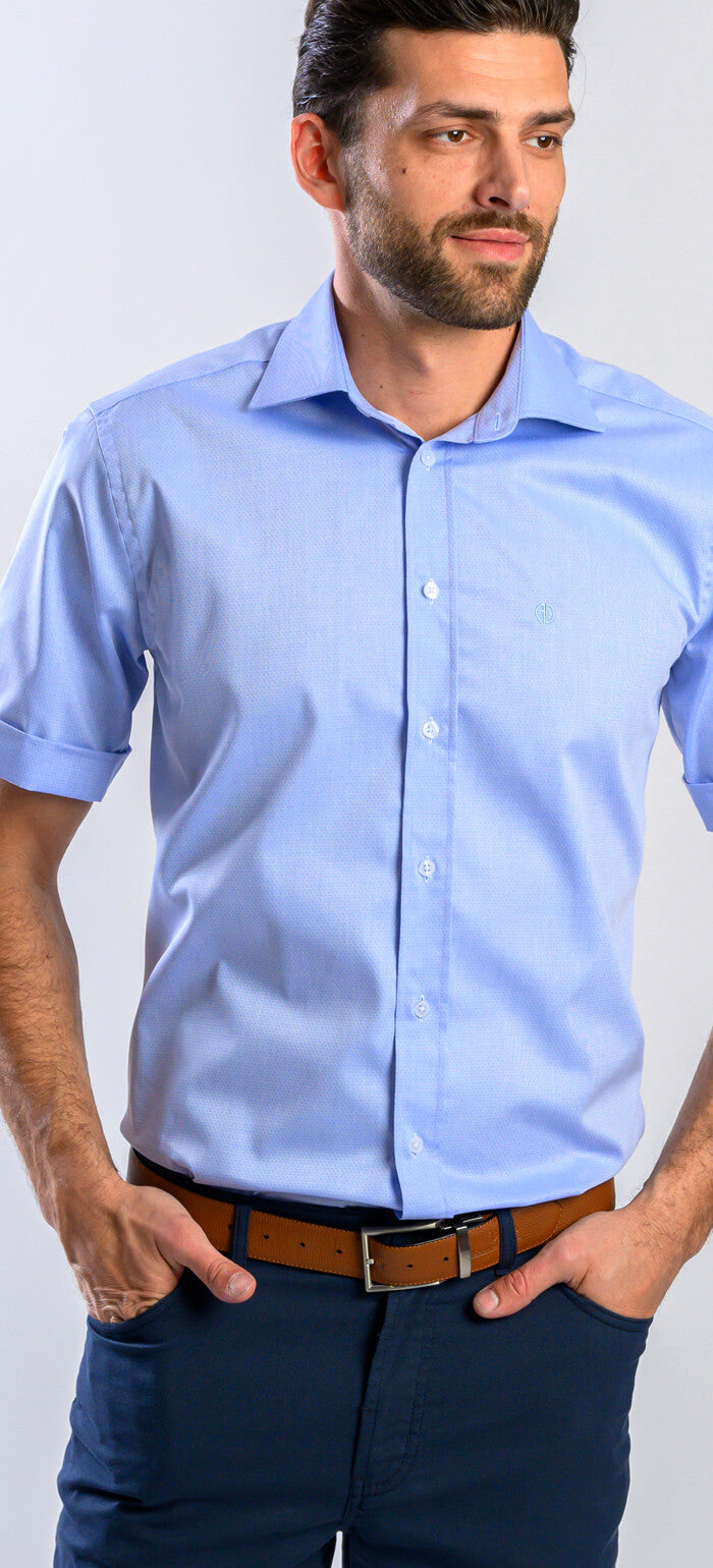 Bledě modrá Slim Fit košile s krátkým rukávem