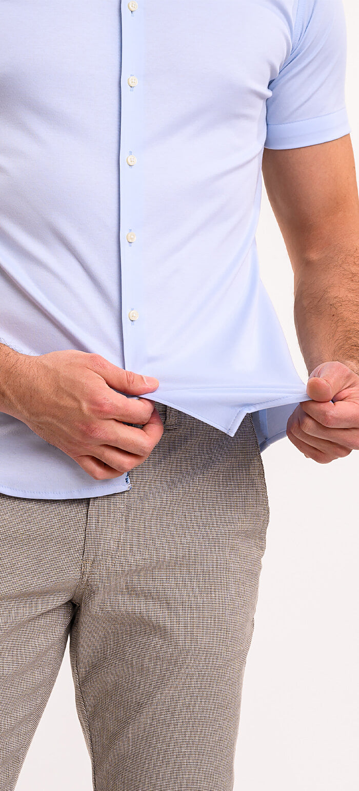 Bledě modrá strečová Extra Slim Fit košile s krátkým rukávem