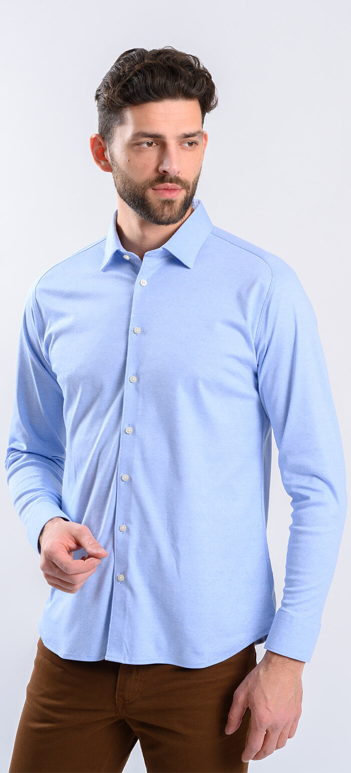 Bledě modrá strečová Extra Slim Fit košile s nemačkavou úpravou