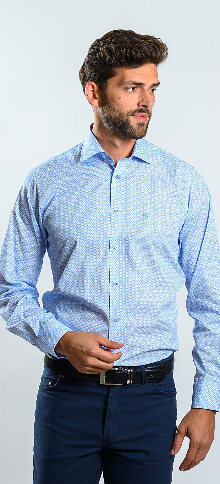 Bleděmodrá vzorovaná Slim Fit košile