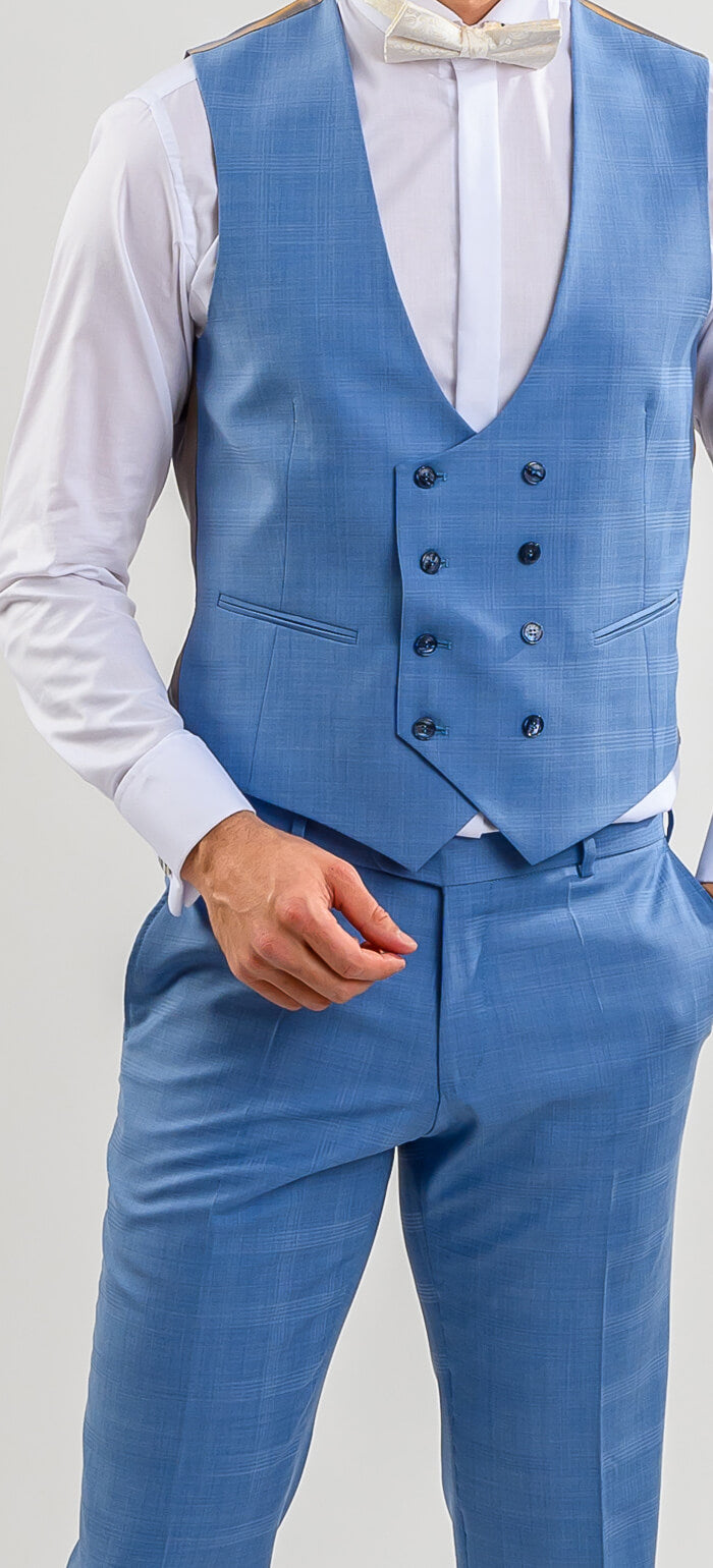 Bledě modrý svatební Slim Fit oblek s vestou