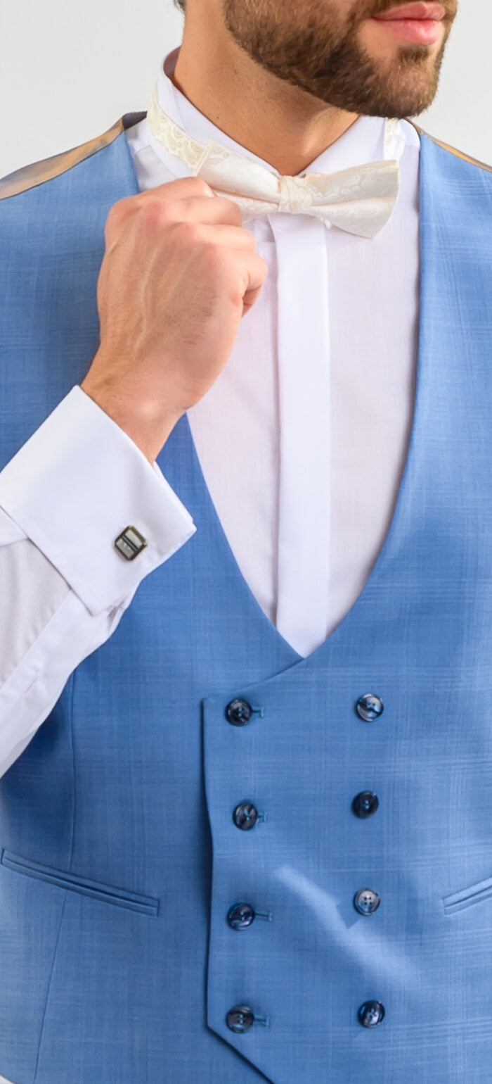 Bledě modrý svatební Slim Fit oblek s vestou