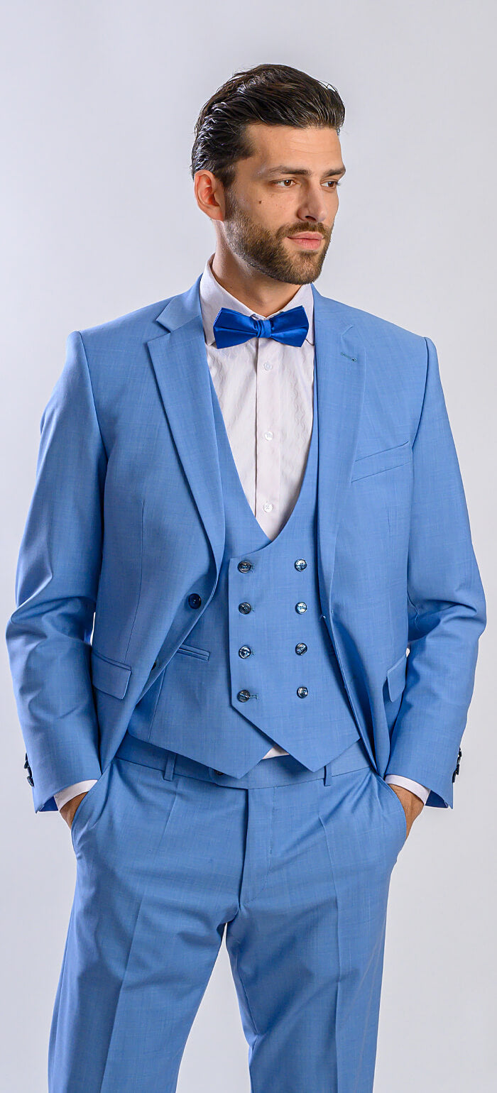 Bledě modrý svatební Slim Fit oblek s vestou