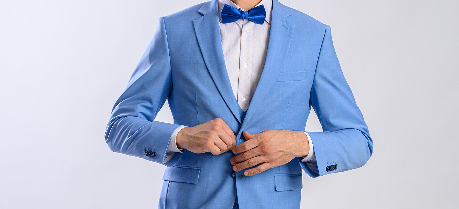 Bledě modrý svatební Slim Fit oblek s vestou