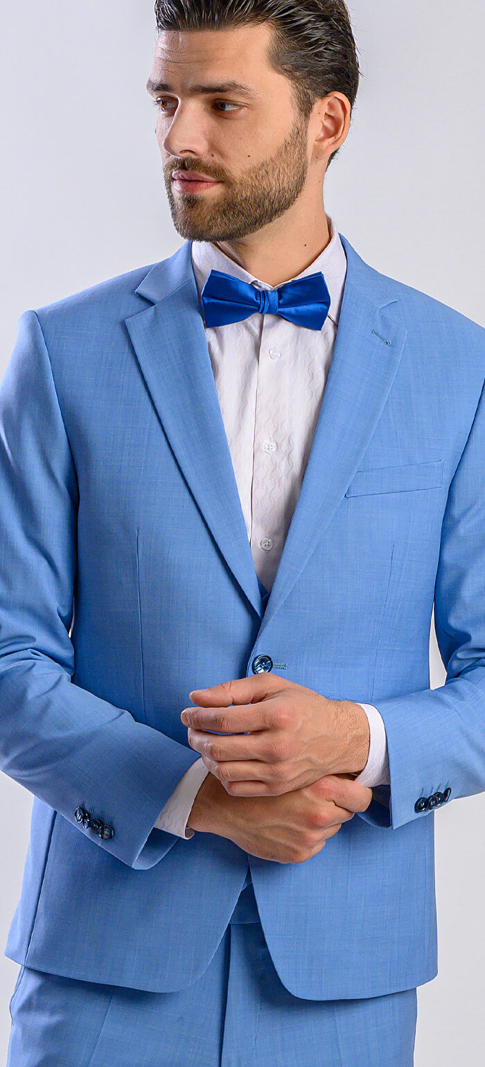 Bledě modrý svatební Slim Fit oblek s vestou