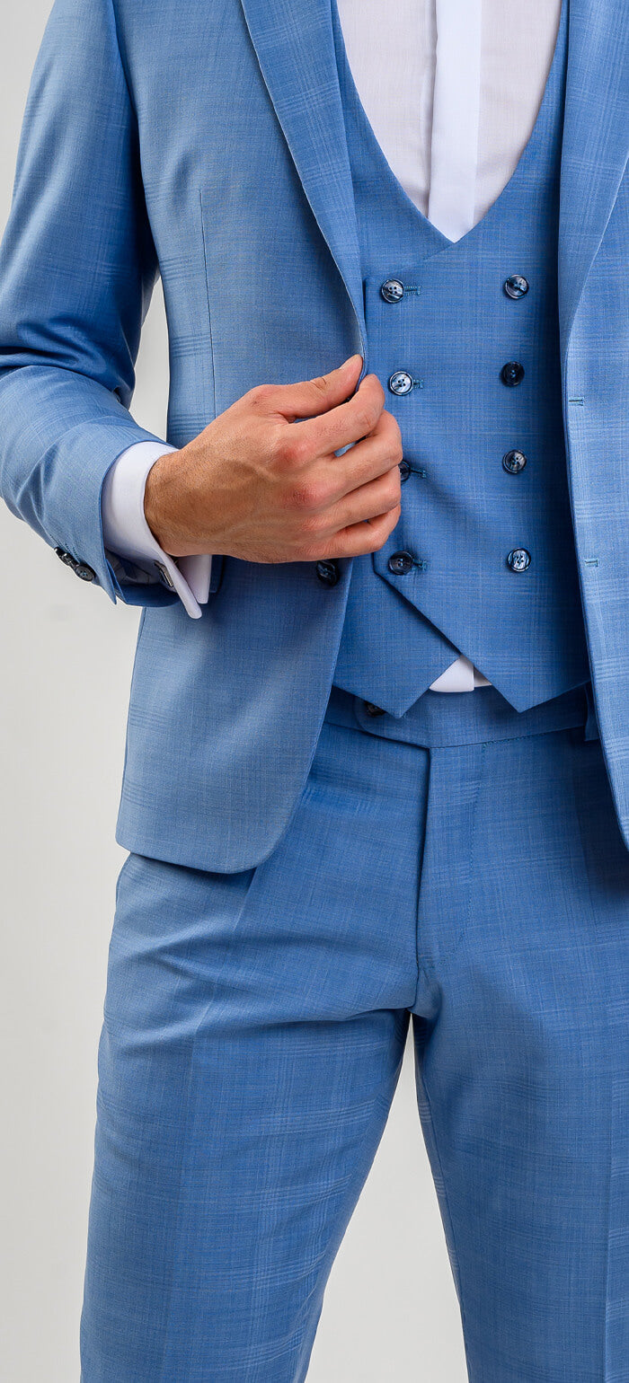 Bledě modrý svatební Slim Fit oblek s vestou