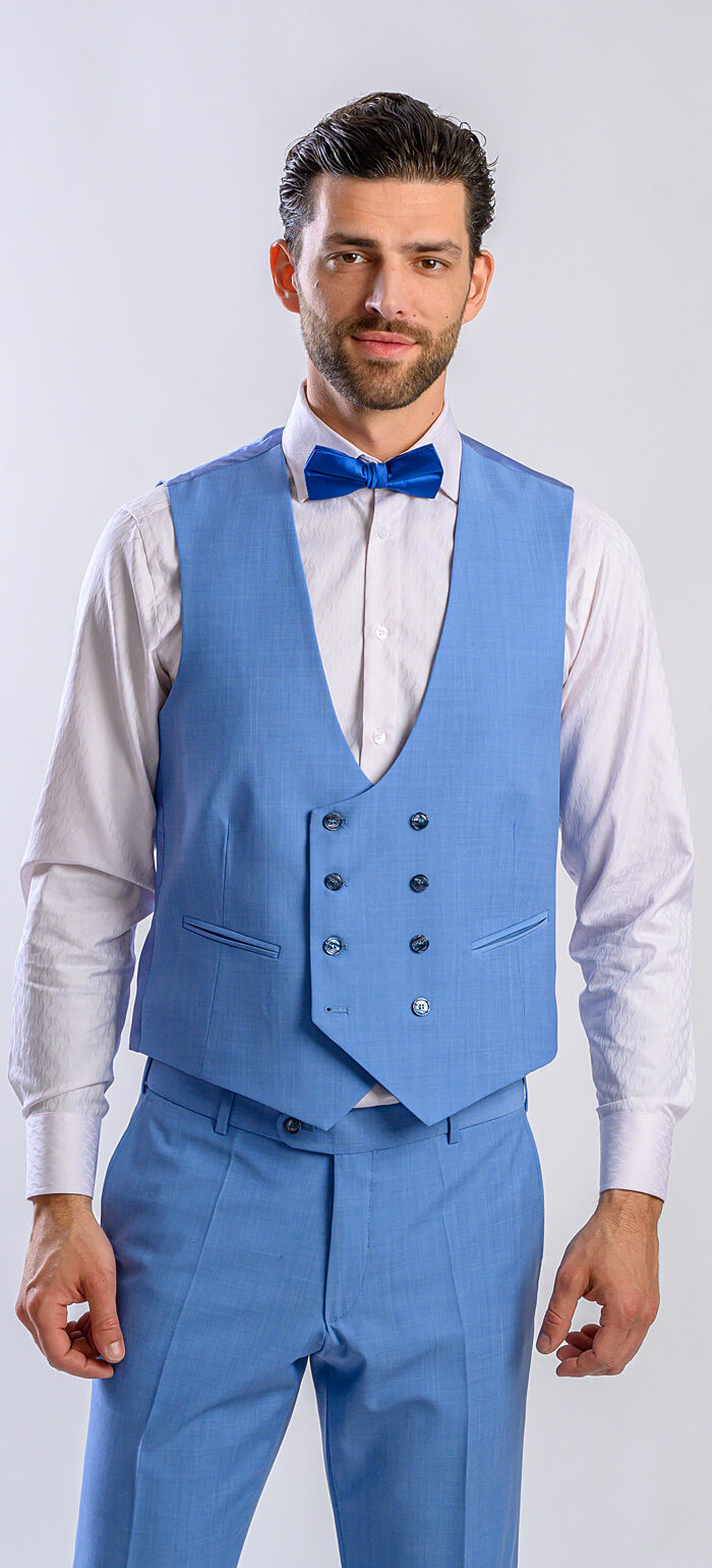 Bledě modrý svatební Slim Fit oblek s vestou