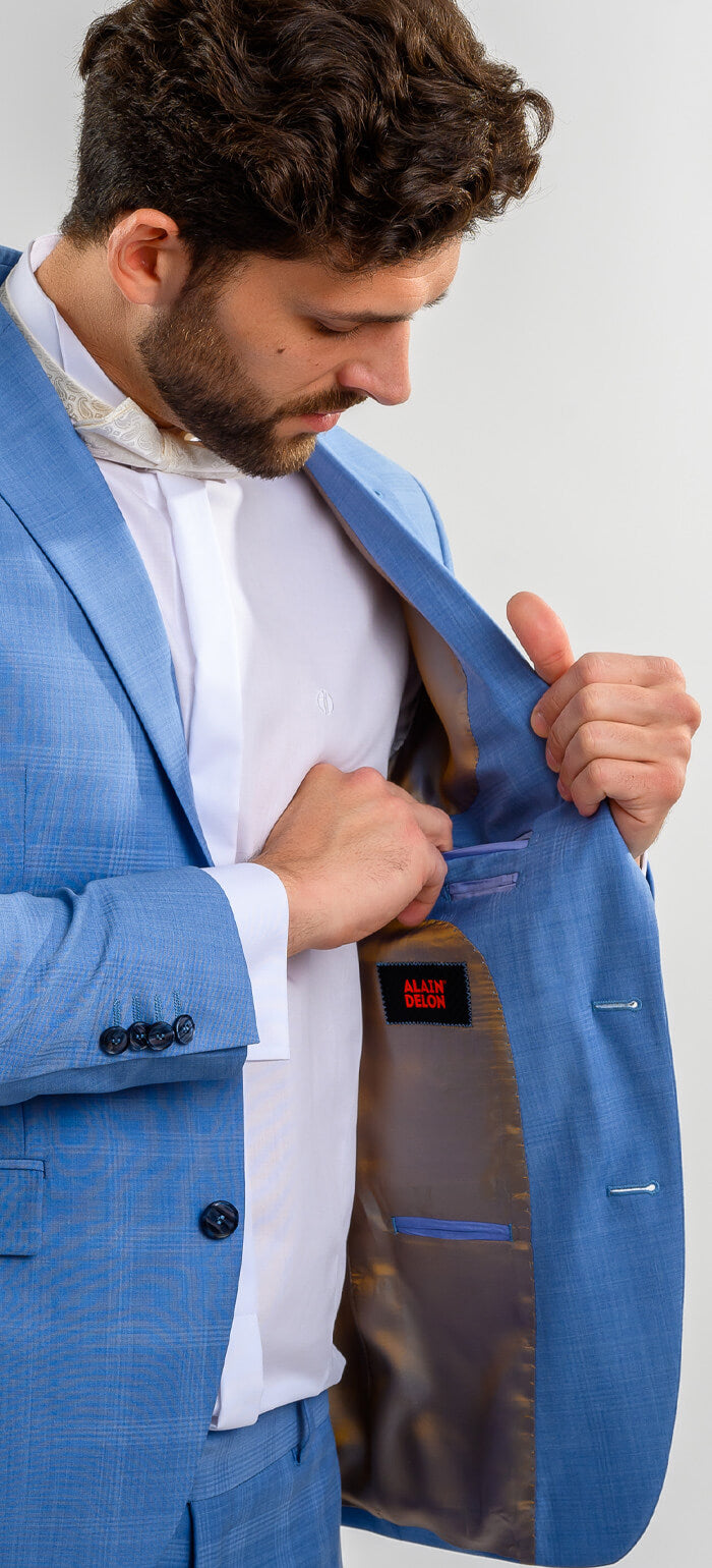 Bledě modrý svatební Slim Fit oblek s vestou