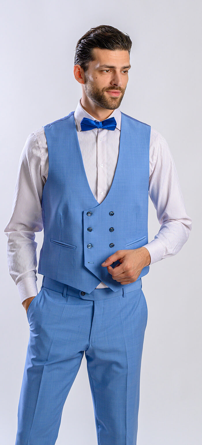 Bledě modrý svatební Slim Fit oblek s vestou