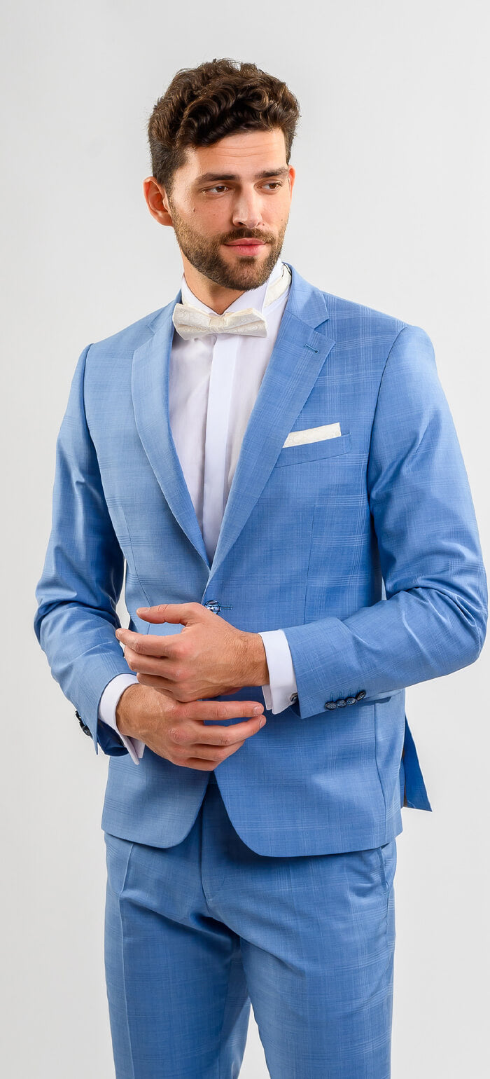 Bledě modrý svatební Slim Fit oblek s vestou