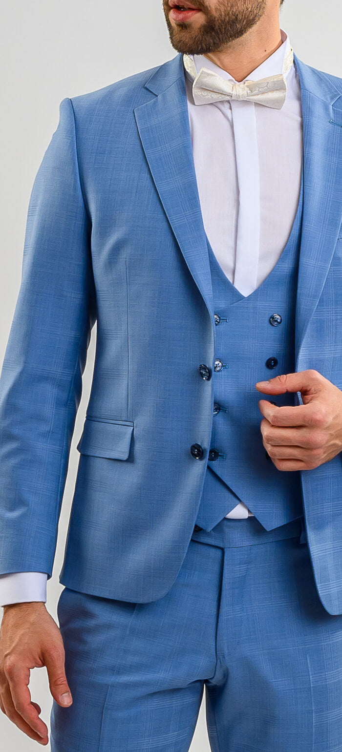Bledě modrý svatební Slim Fit oblek s vestou
