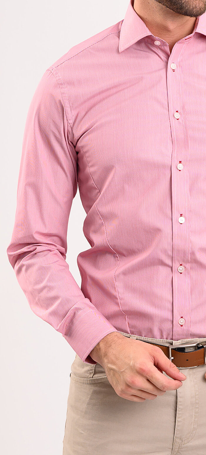 Červená Extra Slim Fit košile s bílými pruhy