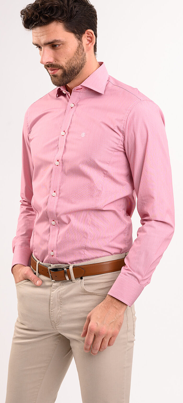 Červená Extra Slim Fit košile s bílými pruhy