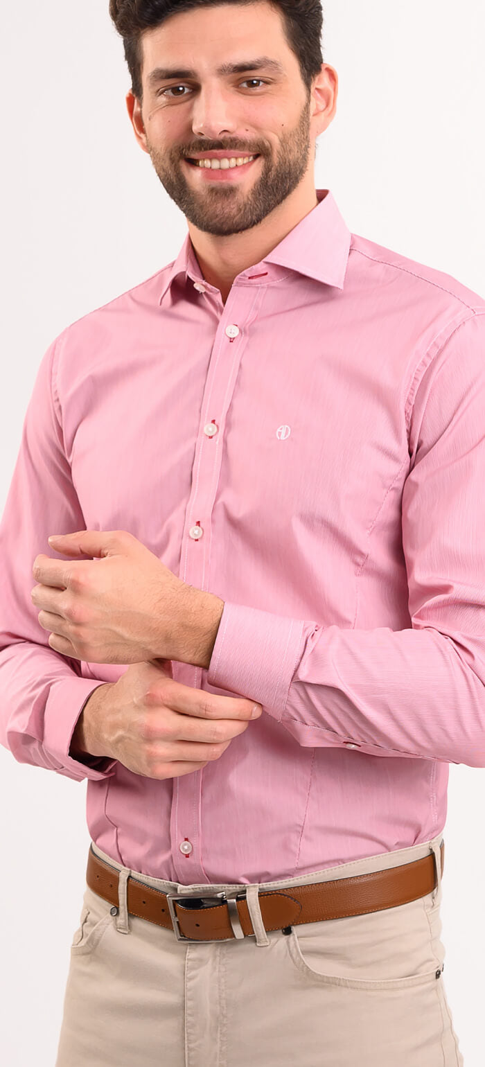 Červená Extra Slim Fit košile s bílými pruhy