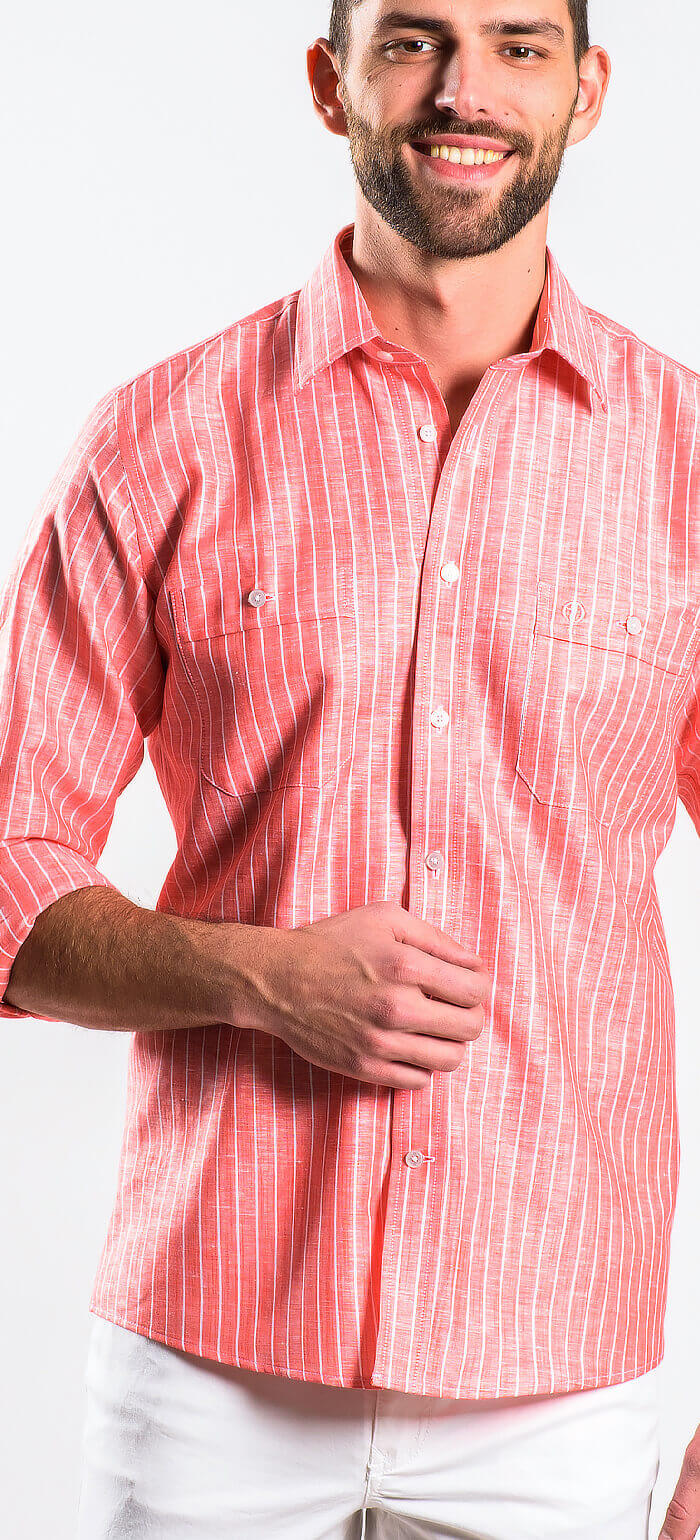 Červená lněná Slim Fit košile