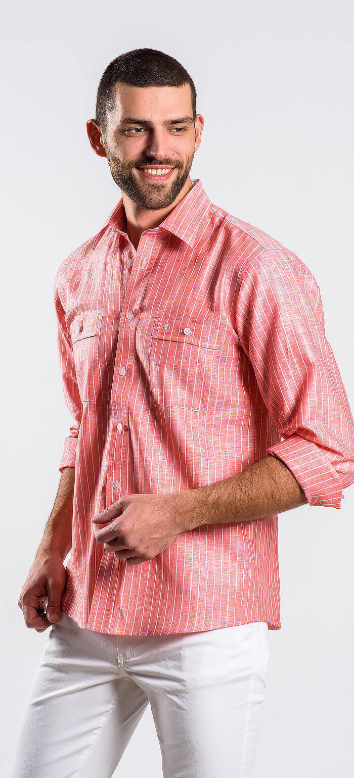 Červená lněná Slim Fit košile