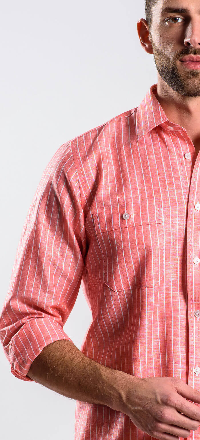 Červená lněná Slim Fit košile