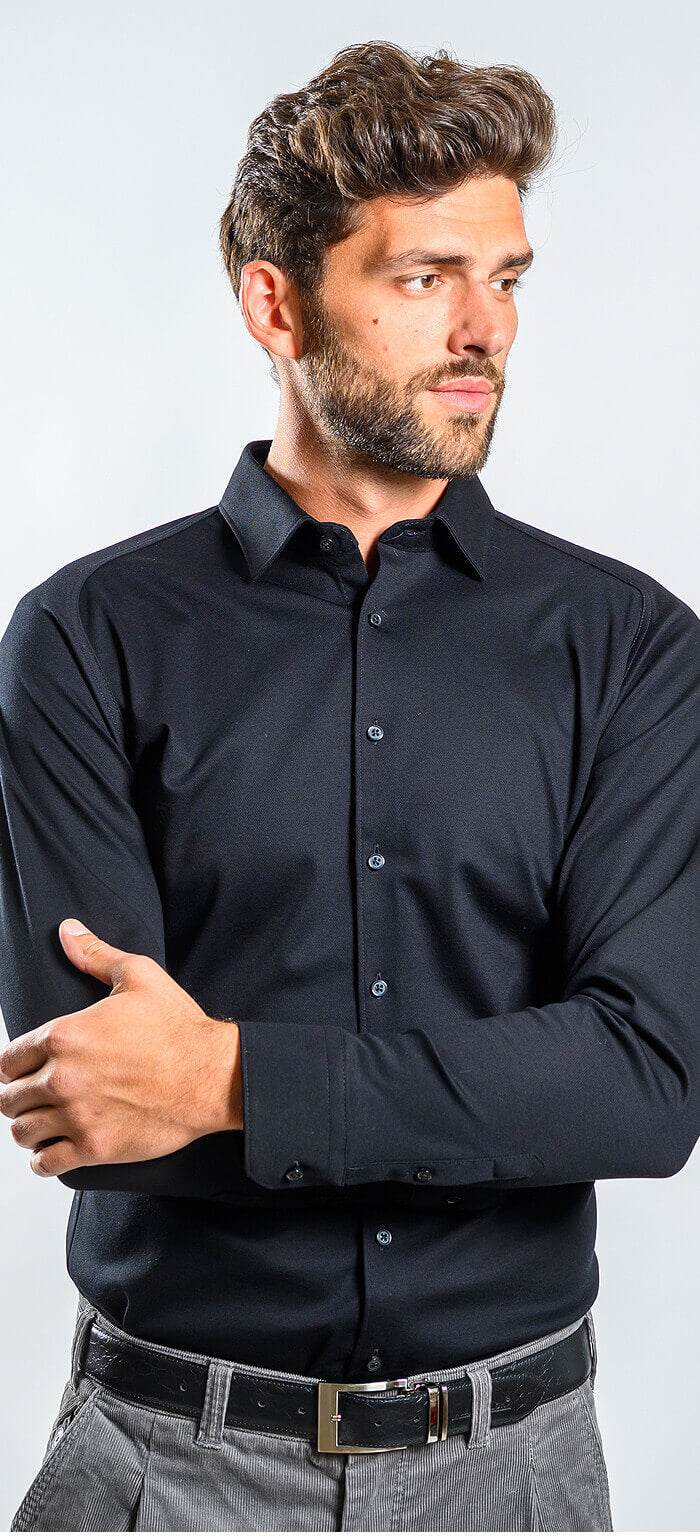 Černá strečová Extra Slim Fit košile s nemačkavou úpravou