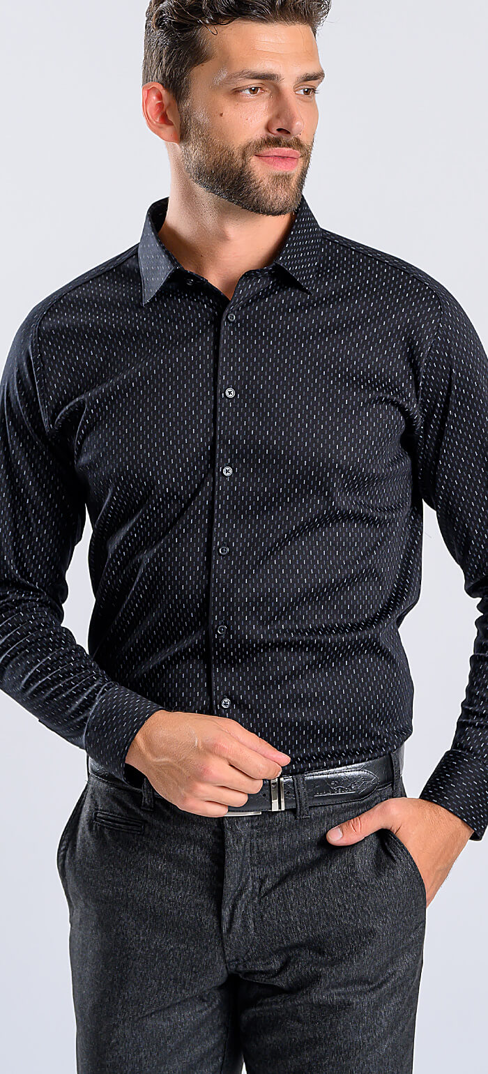 Černá vzorovaná strečová Extra Slim Fit košile s nemačkavou úpravou