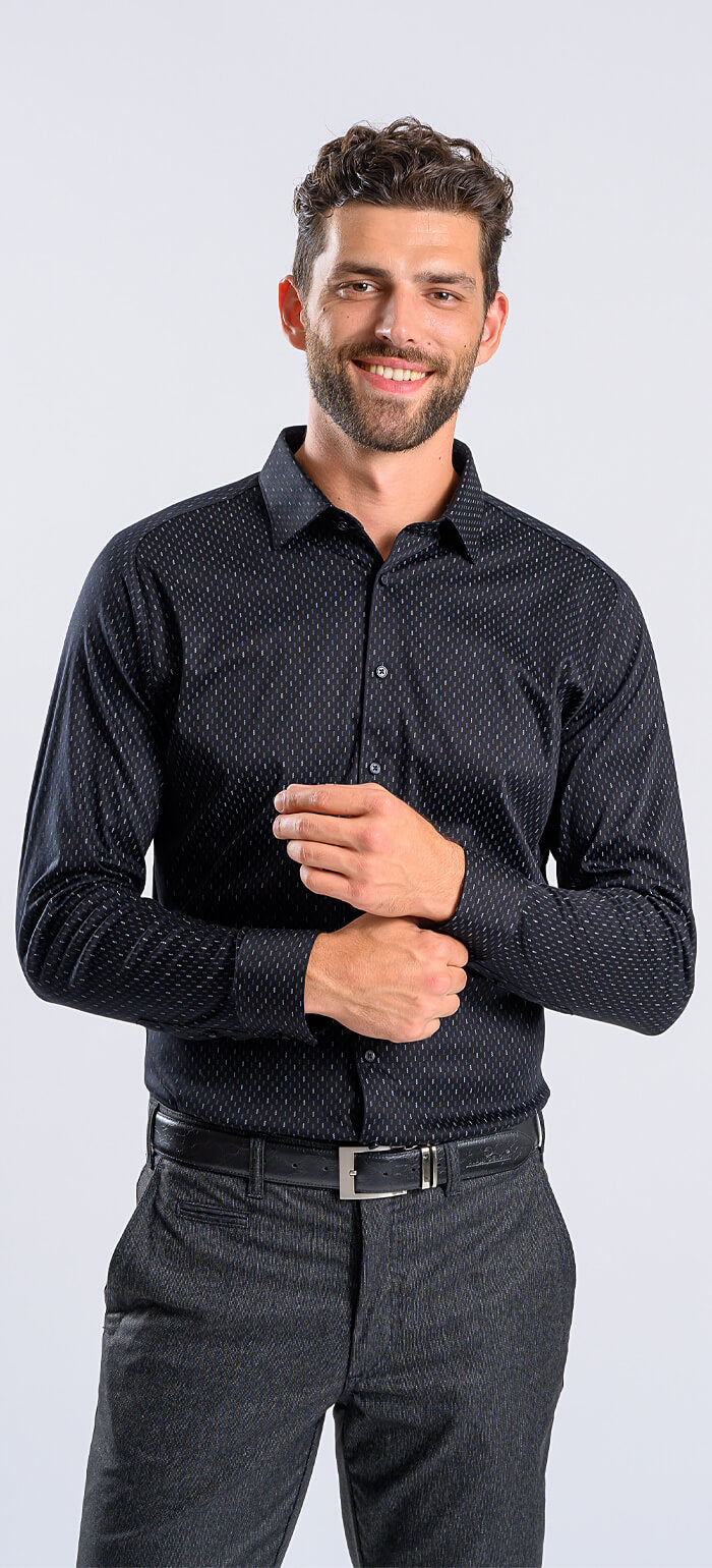 Černá vzorovaná strečová Extra Slim Fit košile s nemačkavou úpravou