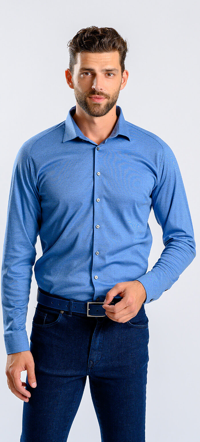 Džínovomodrá strečová Extra Slim Fit košile s nemačkavou úpravou