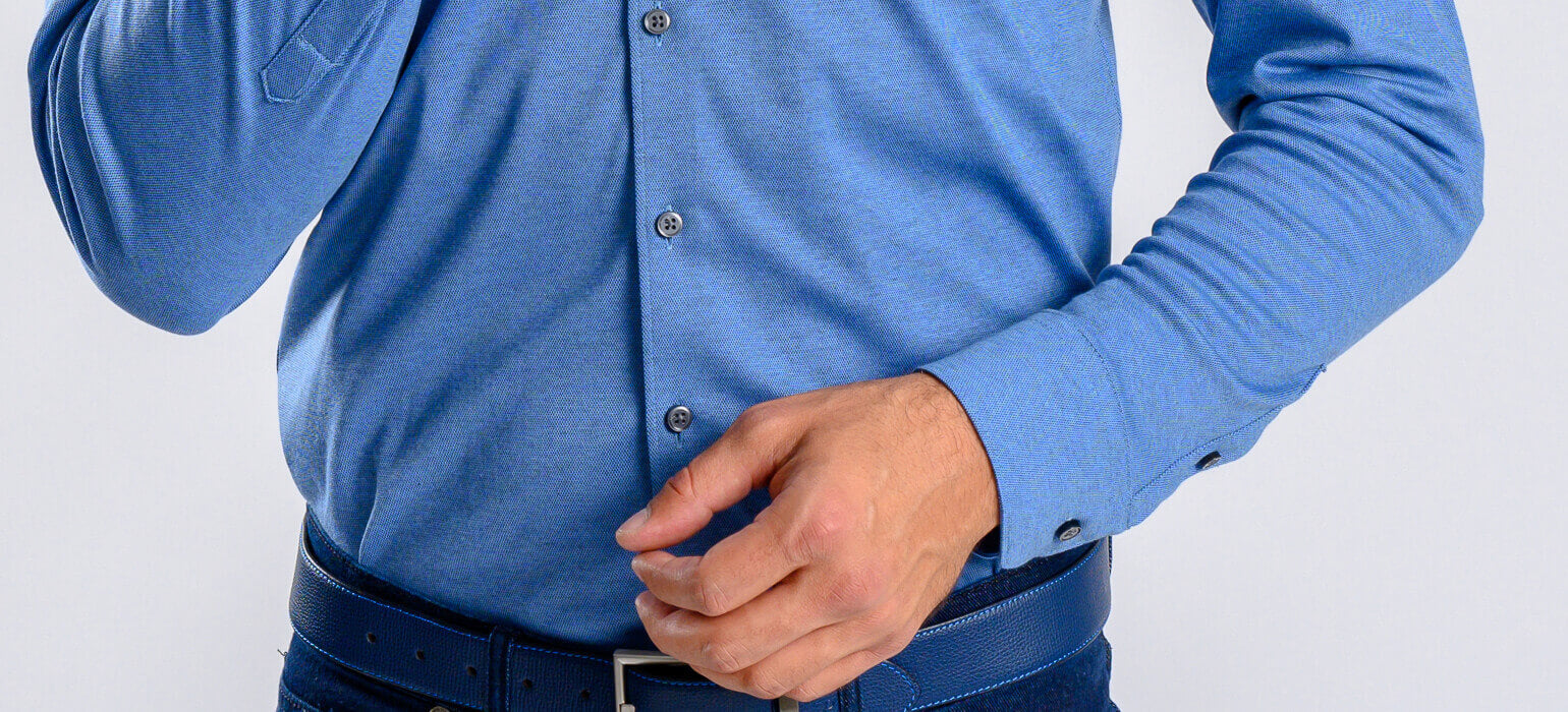 Džínovomodrá strečová Extra Slim Fit košile s nemačkavou úpravou