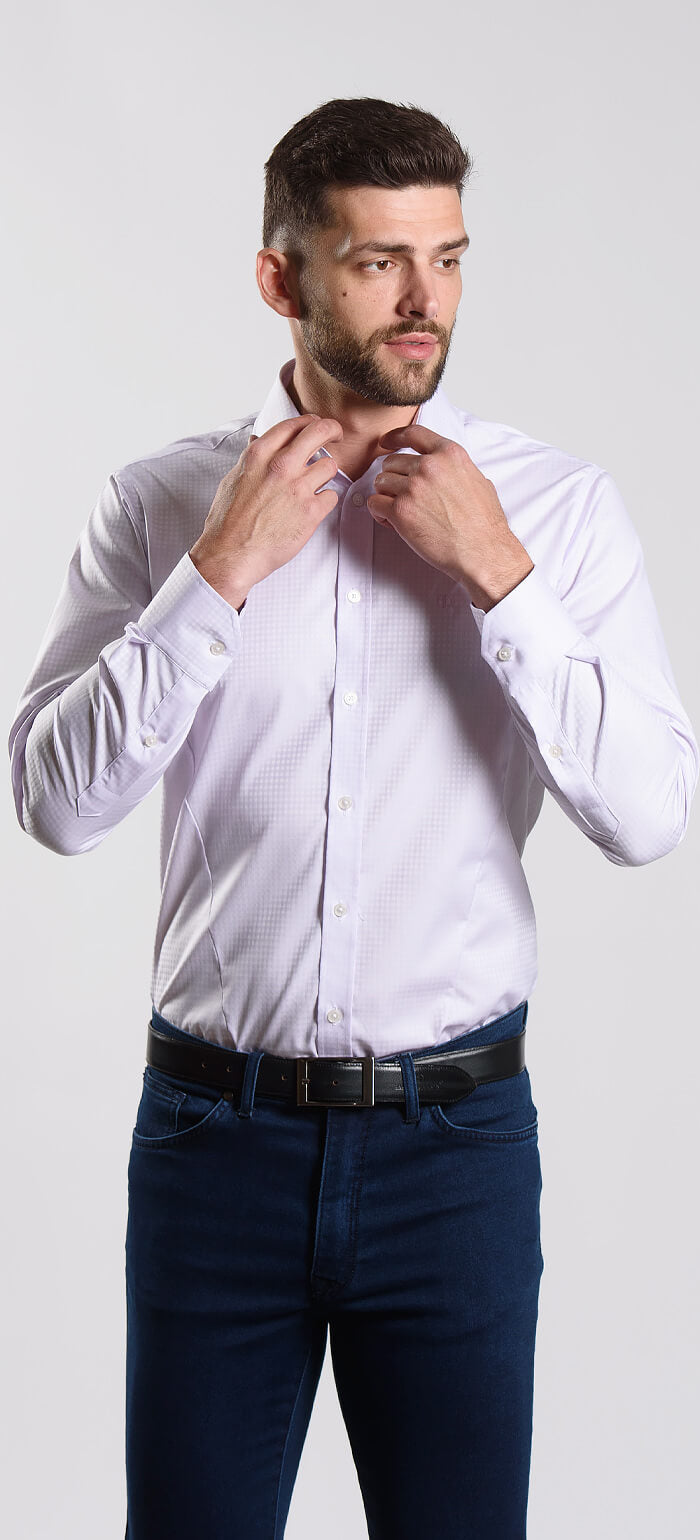 Fialová Extra Slim Fit košile s kostkovaným vzorem