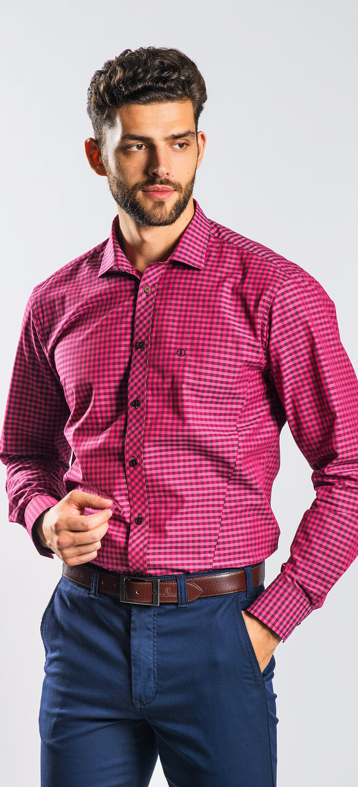 Fialová károvaná Extra Slim Fit košile