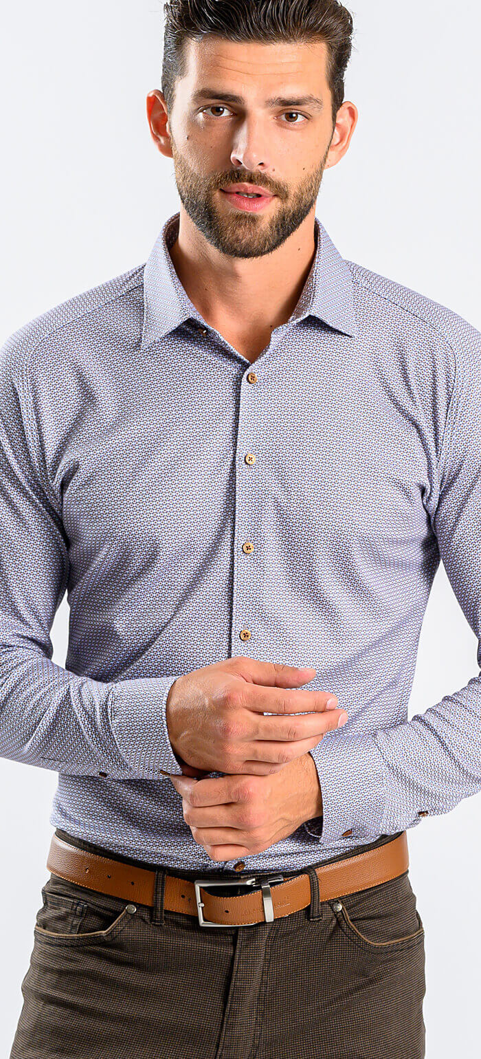 Hnědá vzorovaná strečová Extra Slim Fit košile s nemačkavou úpravou