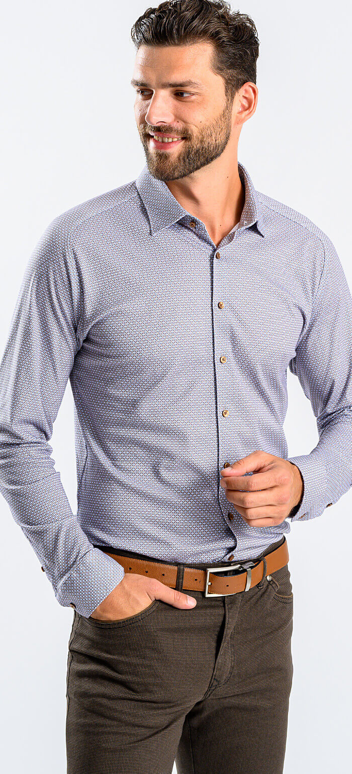 Hnědá vzorovaná strečová Extra Slim Fit košile s nemačkavou úpravou