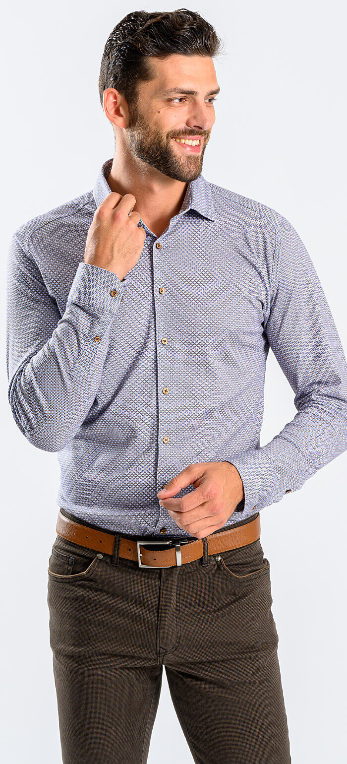 Hnědá vzorovaná strečová Extra Slim Fit košile s nemačkavou úpravou
