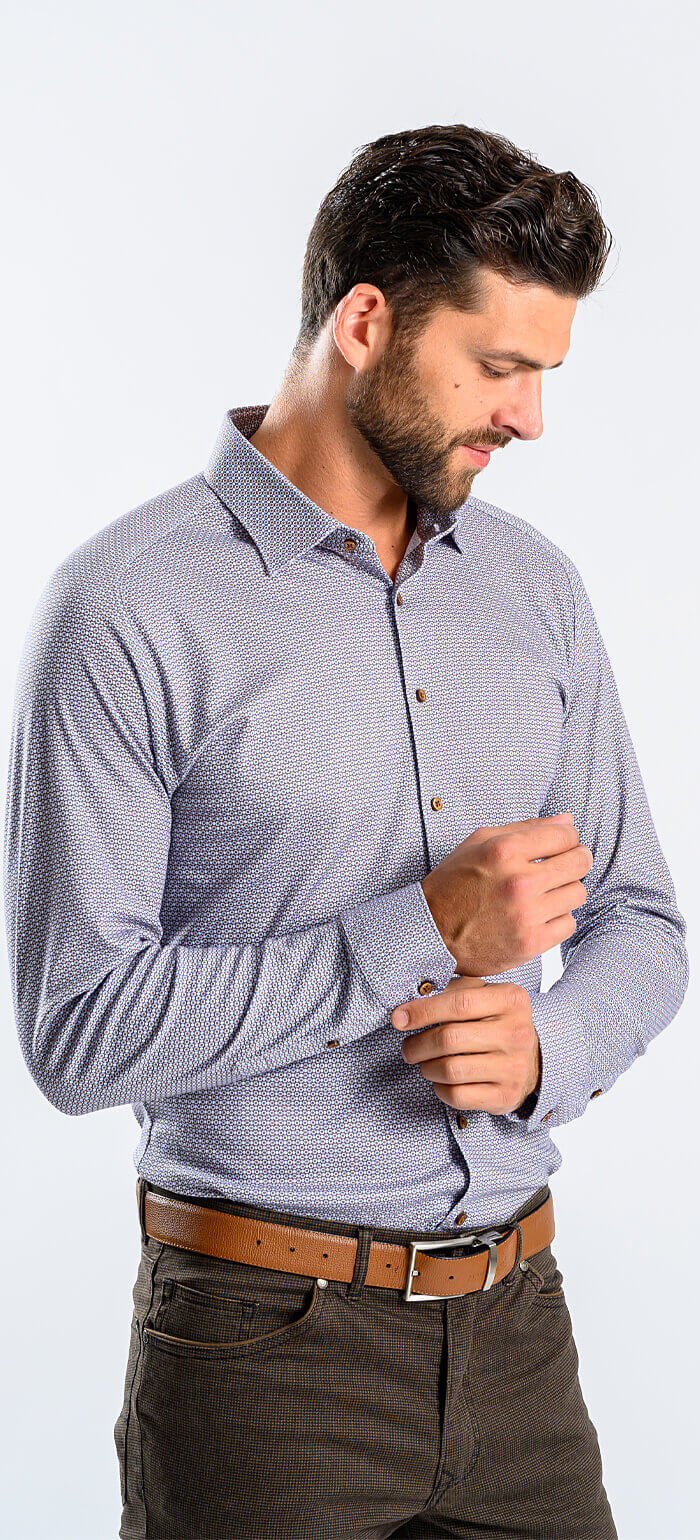 Hnědá vzorovaná strečová Extra Slim Fit košile s nemačkavou úpravou