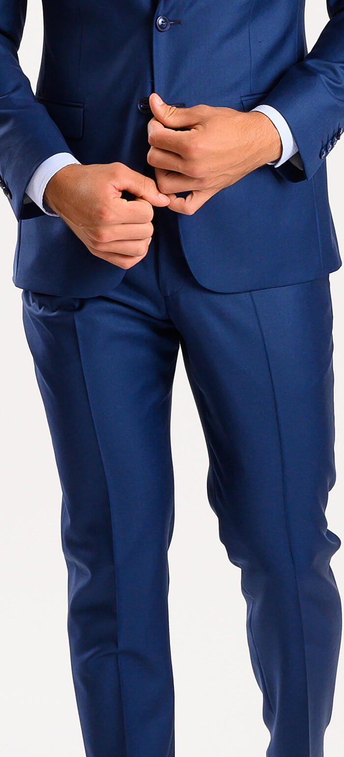 Královsky modrý vlněný Slim Fit oblek