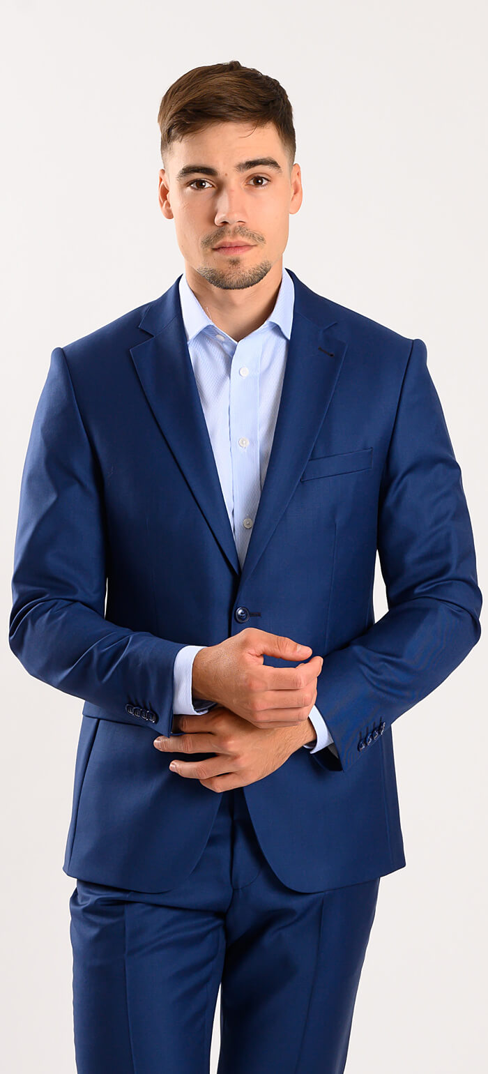 Královsky modrý vlněný Slim Fit oblek