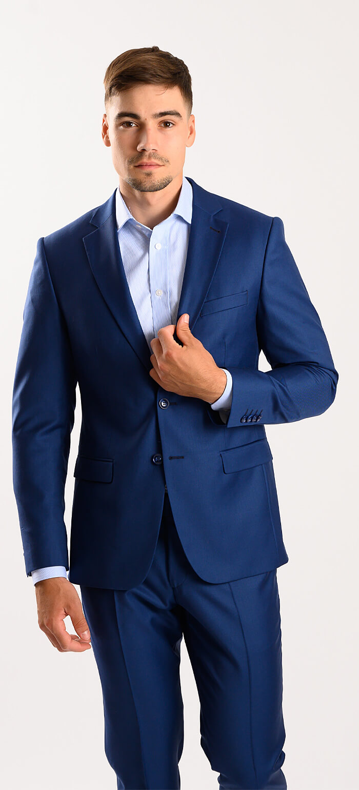 Královsky modrý vlněný Slim Fit oblek