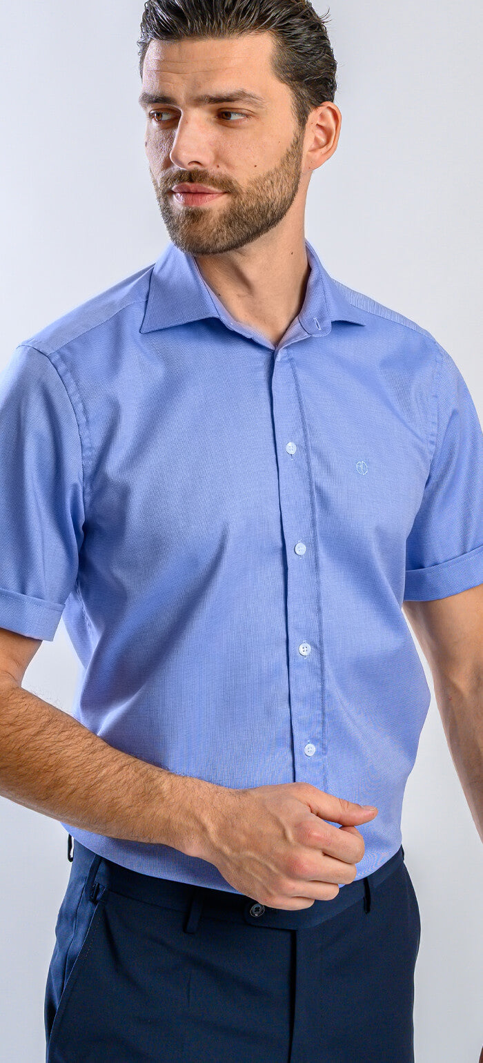 Modrá Classic Fit košile s krátkým rukávem a jemným vzorem