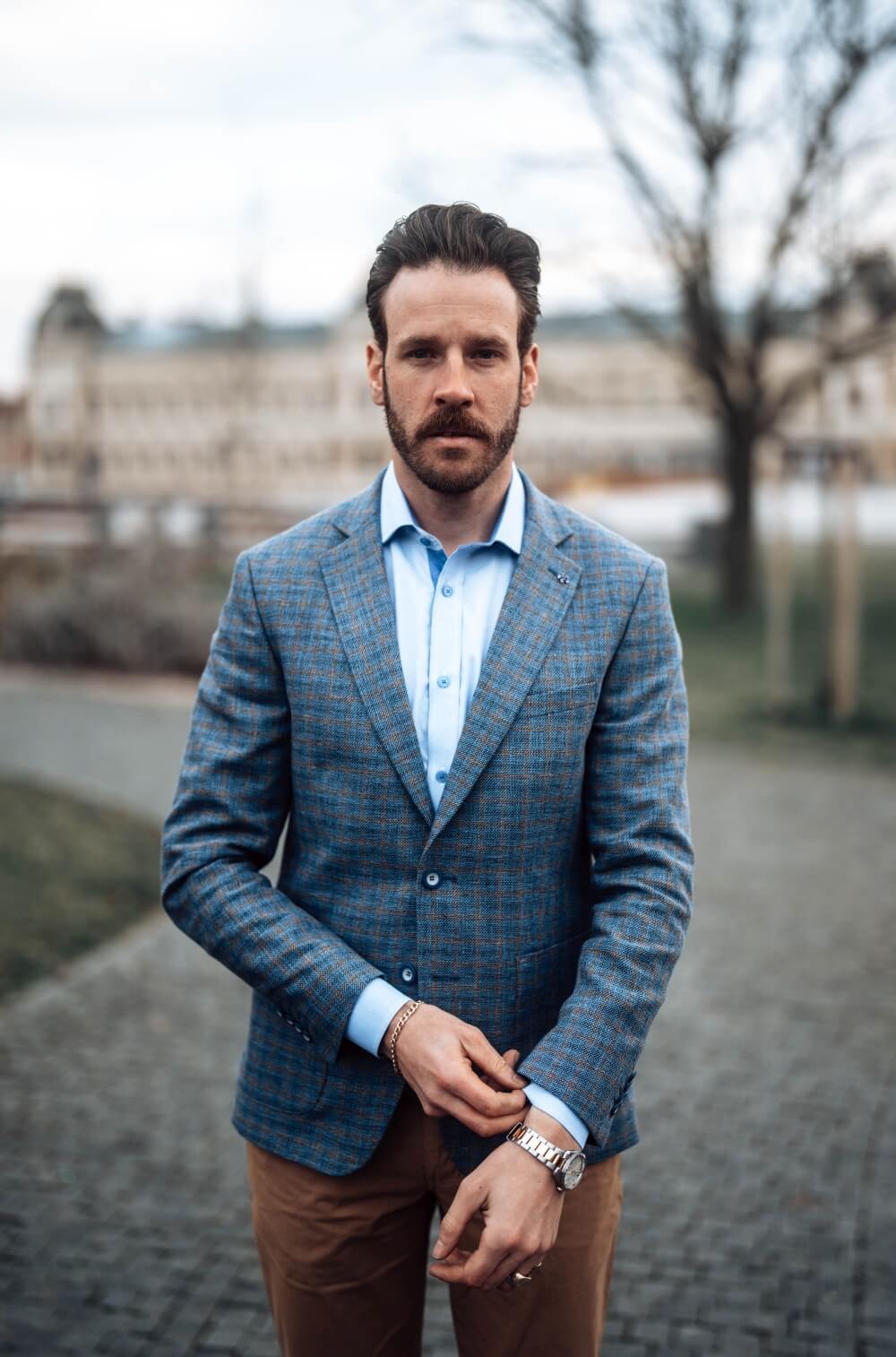 Modrá Extra Slim Fit košile s bílým vzorem