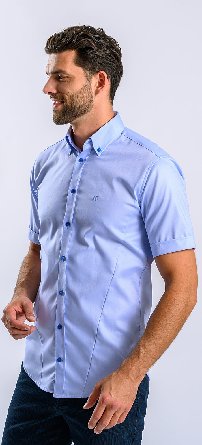 Modrá Extra Slim Fit košile s krátkým rukávem