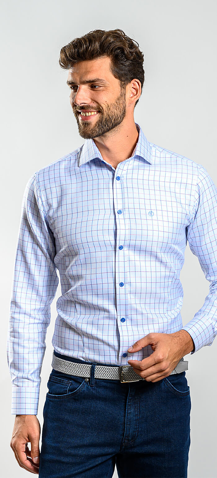 Modrá károvaná Slim Fit košile