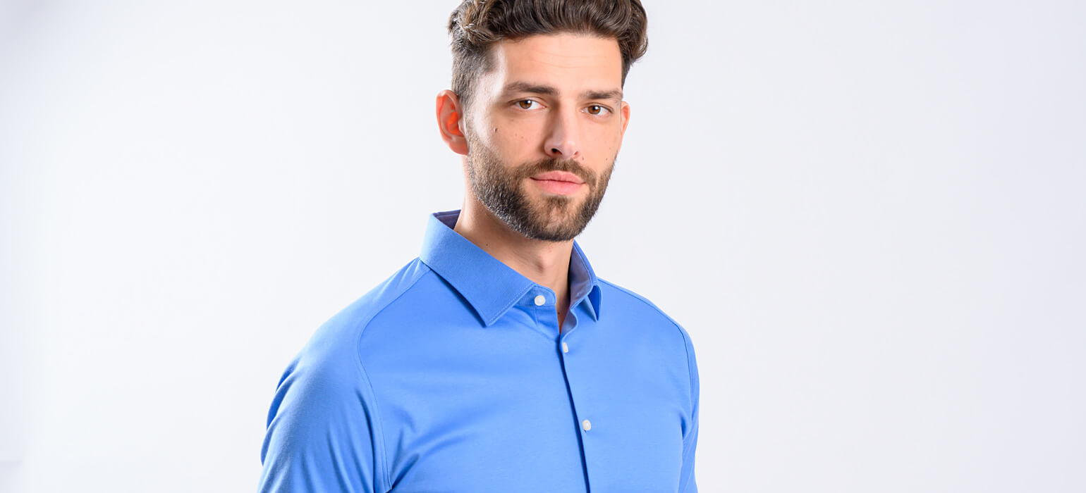 Modrá strečová Extra Slim Fit košile s krátkým rukávem