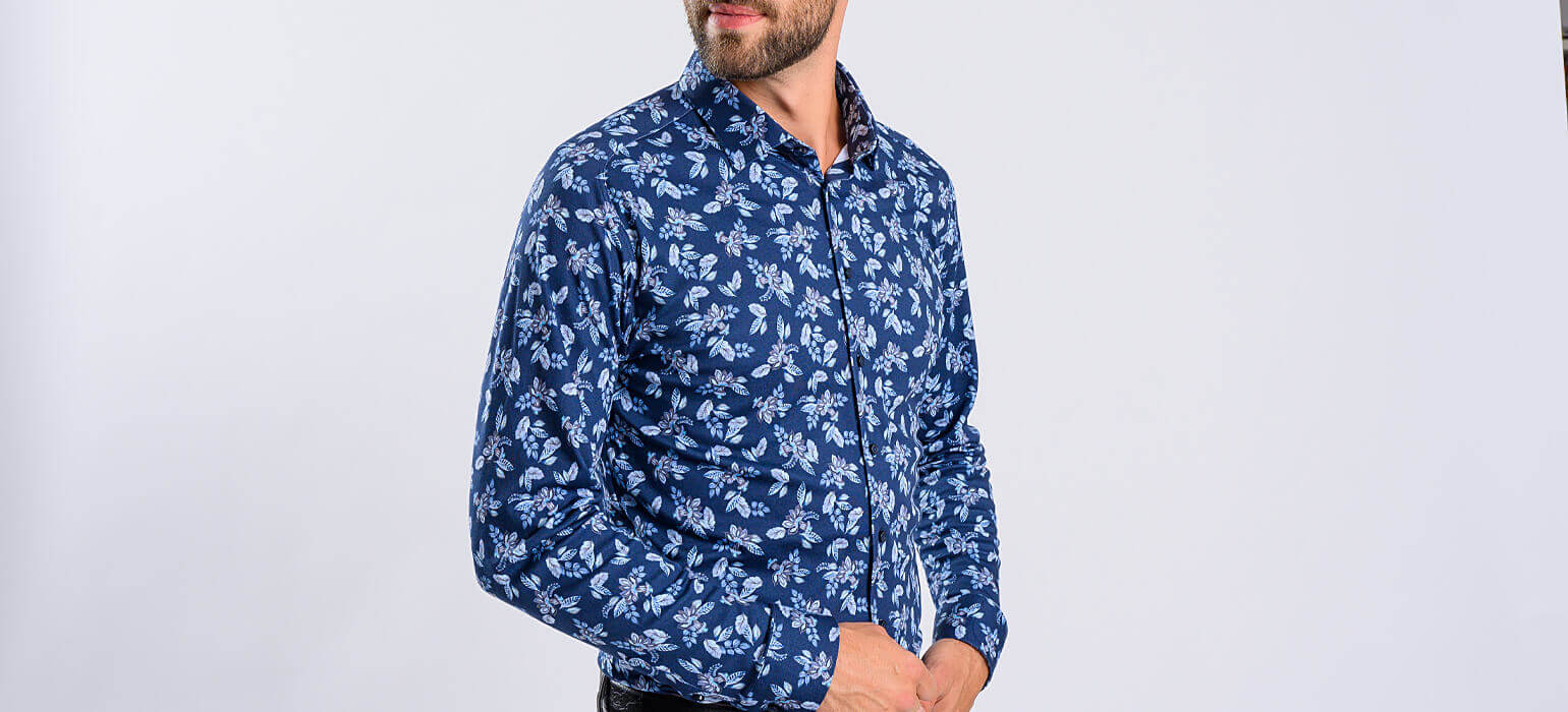Modrá výrazně vzorovaná strečová Extra Slim Fit košile s nemačkavou úpravou