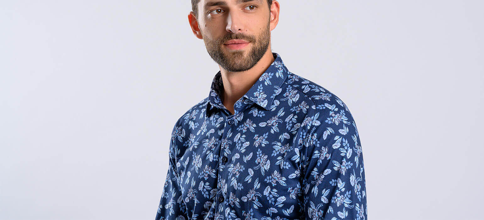 Modrá výrazně vzorovaná strečová Extra Slim Fit košile s nemačkavou úpravou