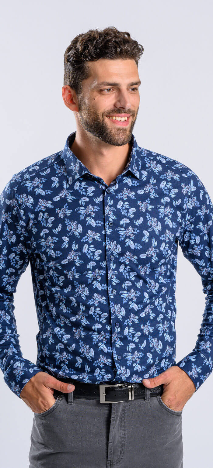 Modrá výrazně vzorovaná strečová Extra Slim Fit košile s nemačkavou úpravou